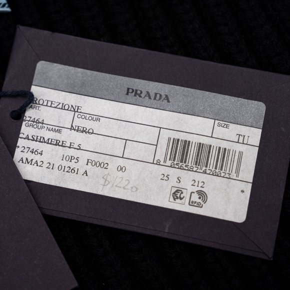 Prada intarsia-knit Logo Cashmere Neck Warmer With Hood / Scarf Balaclava Black - Picture 5 of 7